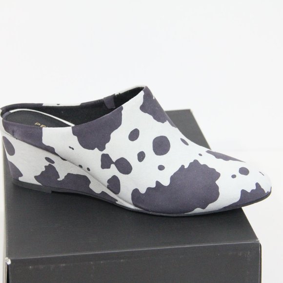 Pelle Moda Clogs Women Cow Print Shoes NEW Wedge Heel 8 Kiko black white - Picture 4 of 7